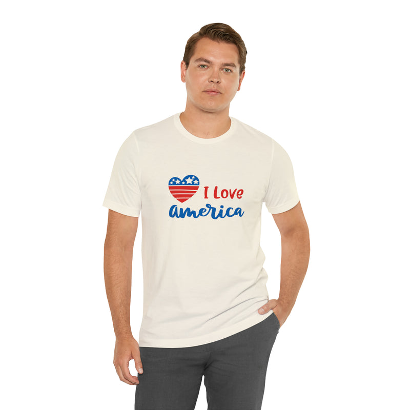 I Love America Heart Jersey Short Sleeve Tee - Soft & Comfortable - Patriotic Clothing - Made in the USA