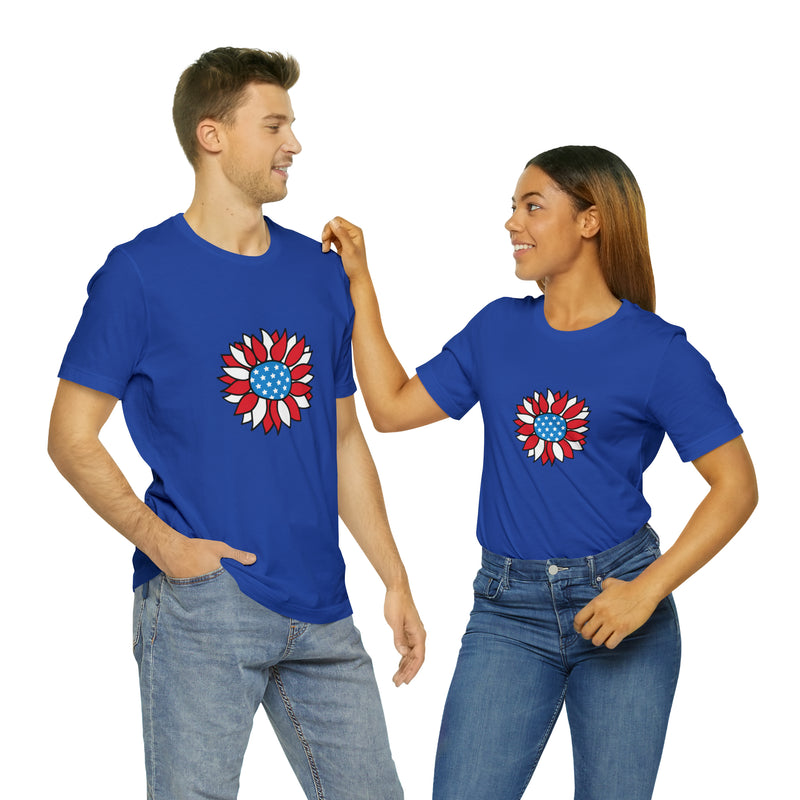 Patriotic Sunflower American Flag Jersey Short Sleeve Tee - Soft & Comfortable - Patriotic Clothing - Made in the USA