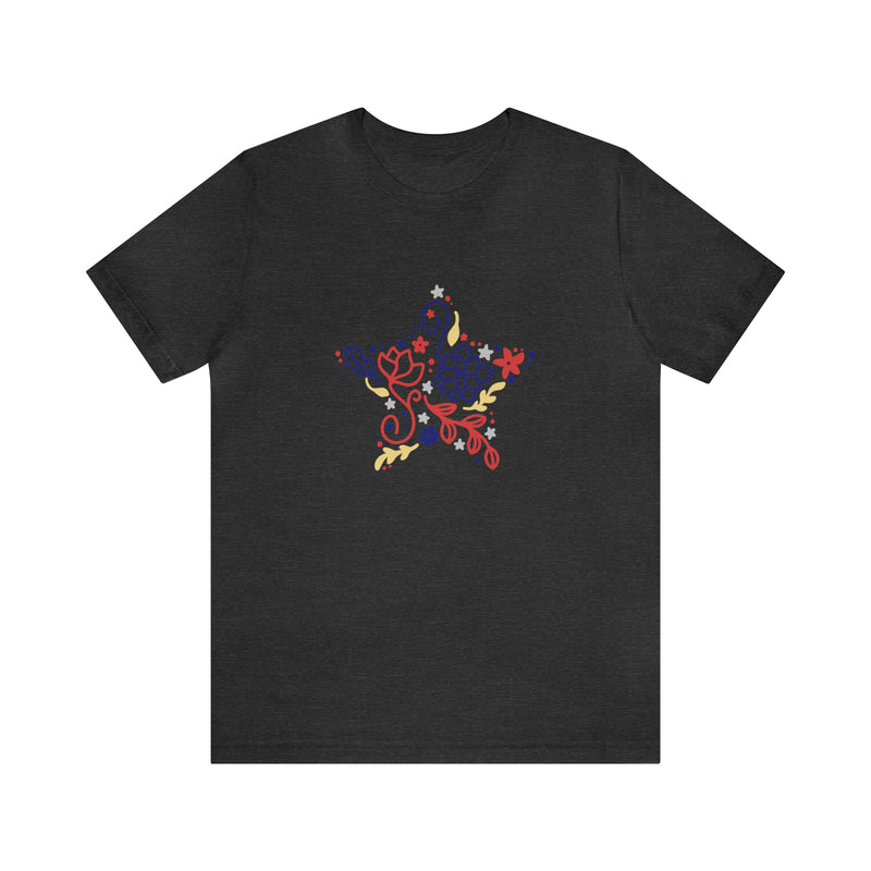 4th of July Floral Star Jersey Short Sleeve Tee - Patriotic Clothing - Made in the USA