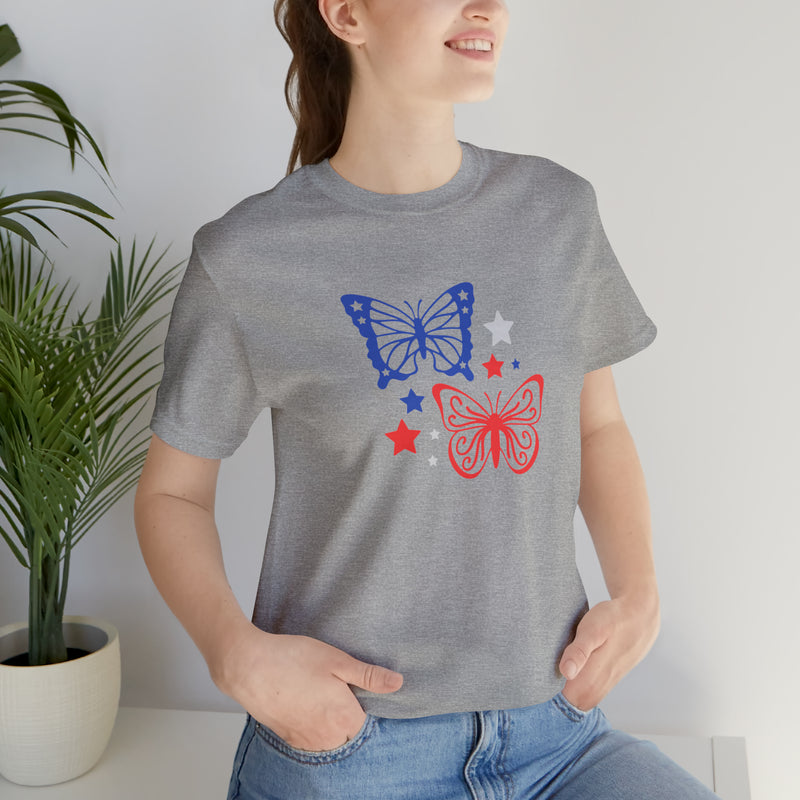 4th of July Butterflies Unisex Jersey Short Sleeve Tee - Patriotic Clothing - Made in the USA