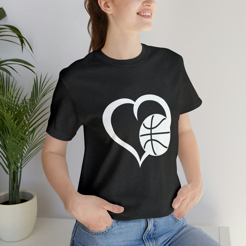 Basketball Heart Short-Sleeve Tee - Cute & Stylish T-Shirt for Basketball Lovers - Soft & Comfortable - Made in the USA