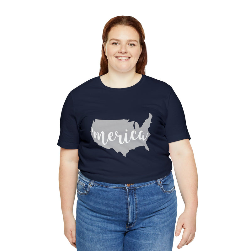 'Merica Map Gray Jersey Short Sleeve Tee - Soft & Comfortable - Patriotic Clothing - Made in the USA