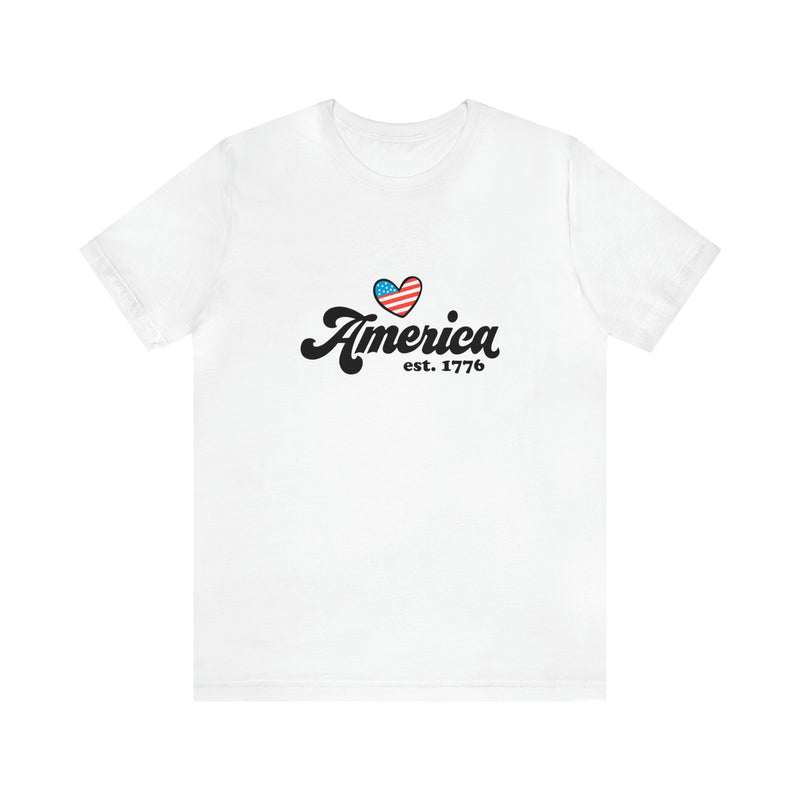 America Est. 1776 Retro Short Sleeve Tee - Soft & Comfortable - Patriotic Clothing - Made in the USA