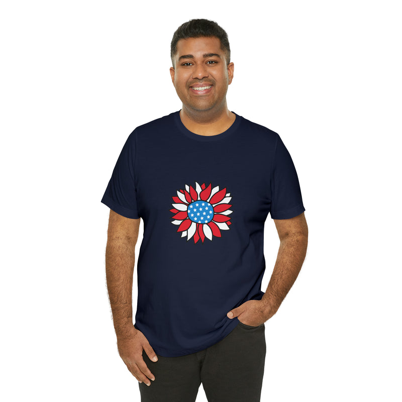 Patriotic Sunflower American Flag Jersey Short Sleeve Tee - Soft & Comfortable - Patriotic Clothing - Made in the USA