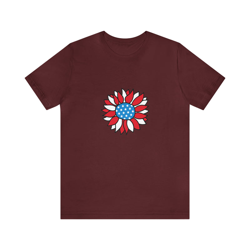 Patriotic Sunflower American Flag Jersey Short Sleeve Tee - Soft & Comfortable - Patriotic Clothing - Made in the USA