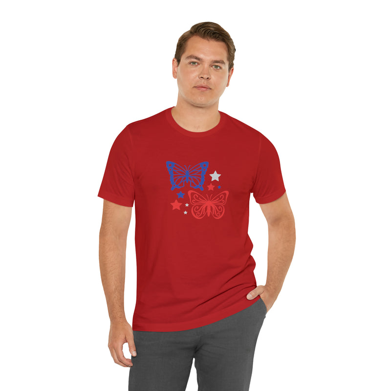 4th of July Butterflies Unisex Jersey Short Sleeve Tee - Patriotic Clothing - Made in the USA