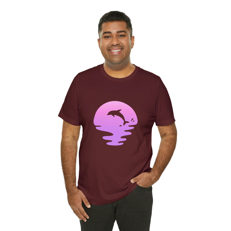 Dolphin Sunset Jersey Short-Sleeve Tee - Ocean Inspired T-Shirt for Women & Men - Soft & Comfortable - Made in the USA