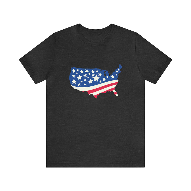 4th of July American Flag Map Jersey Short Sleeve Tee - Soft & Comfortable - Patriotic Clothing - Made in the USA