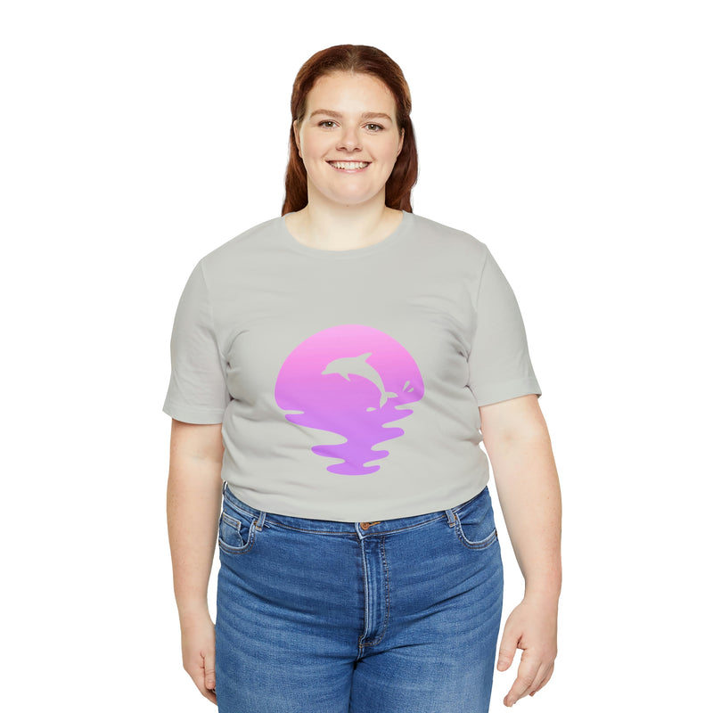 Dolphin Sunset Jersey Short-Sleeve Tee - Ocean Inspired T-Shirt for Women & Men - Soft & Comfortable - Made in the USA