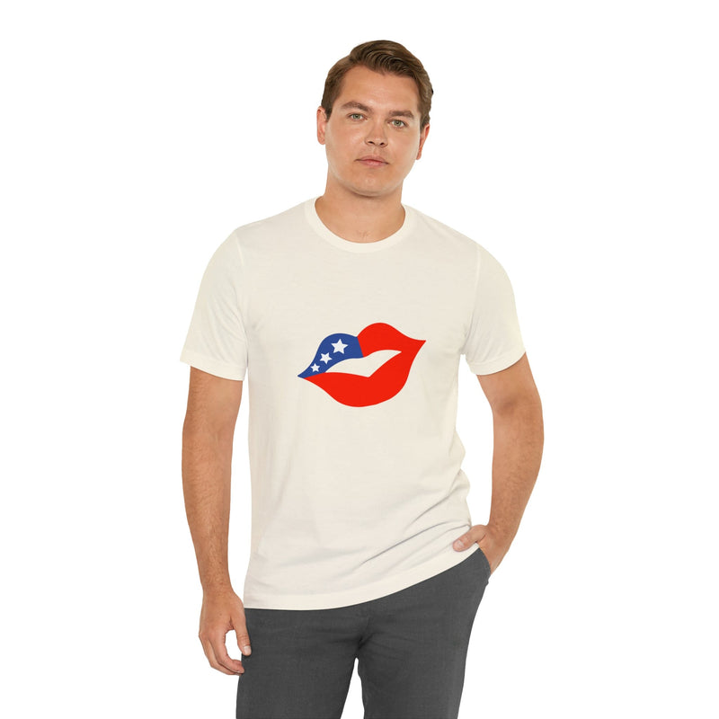 4th of July Lips Jersey Short Sleeve Tee - Soft & Comfortable - Patriotic Clothing - Made in the USA