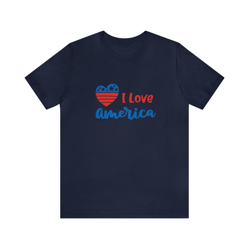 I Love America Heart Jersey Short Sleeve Tee - Soft & Comfortable - Patriotic Clothing - Made in the USA