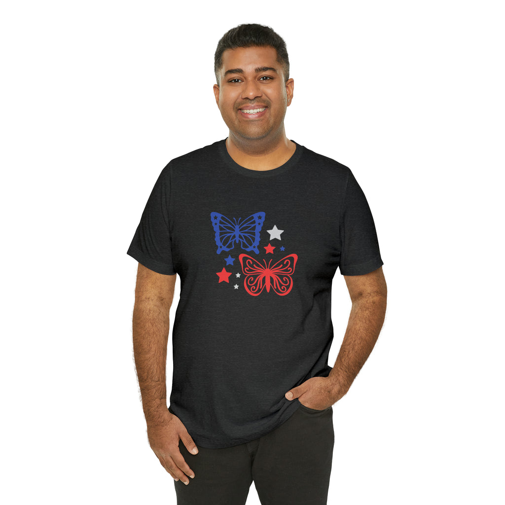 4th of July Butterflies Unisex Jersey Short Sleeve Tee - Patriotic Clothing - Made in the USA