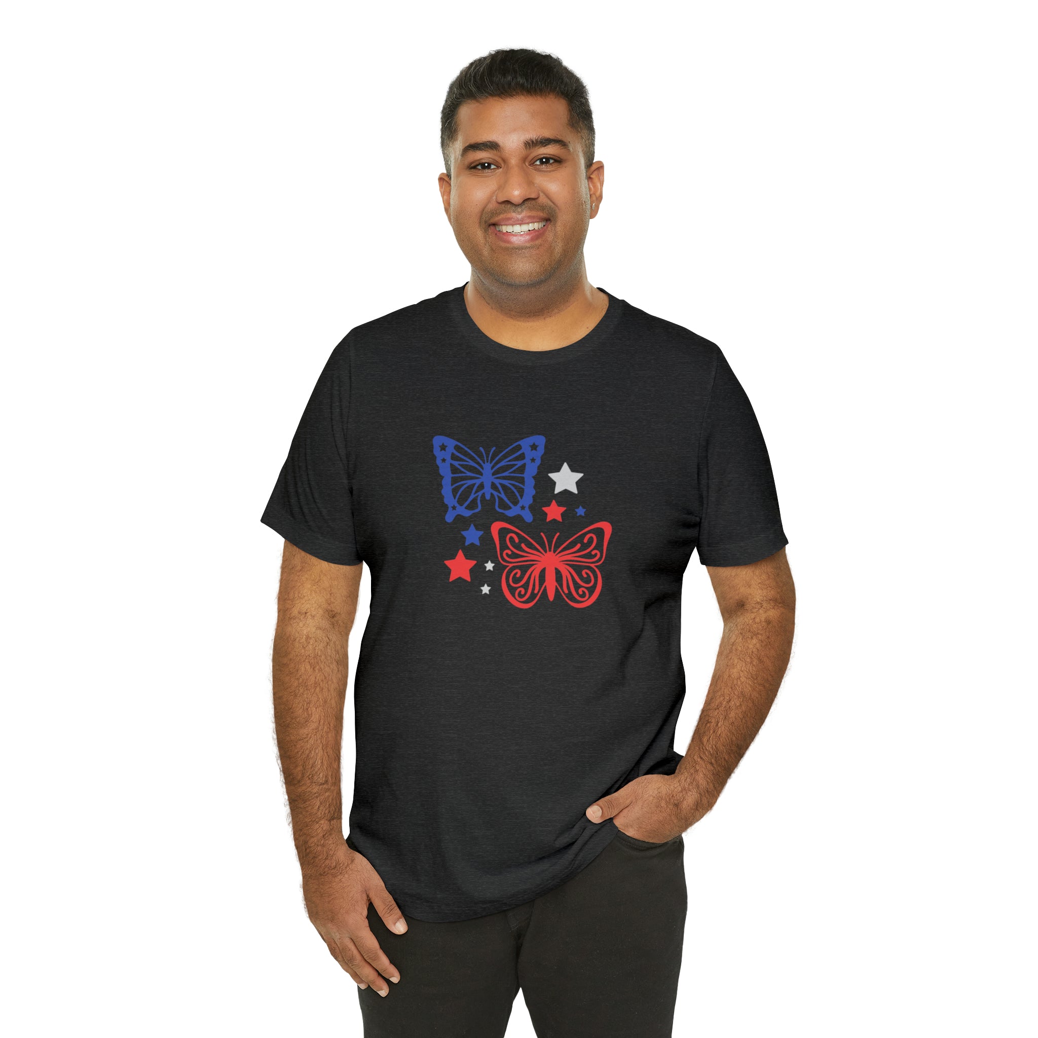 4th of July Butterflies Unisex Jersey Short Sleeve Tee - Patriotic Clothing - Made in the USA