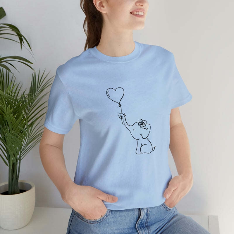 Elephant Heart Balloon Unisex Jersey Short-Sleeve Tee - Cute and Fun T-Shirt for Women & Men - Animal Tee - Soft & Comfortable - Made in the USA