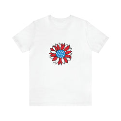 Patriotic Sunflower American Flag Jersey Short Sleeve Tee - Soft & Comfortable - Patriotic Clothing - Made in the USA