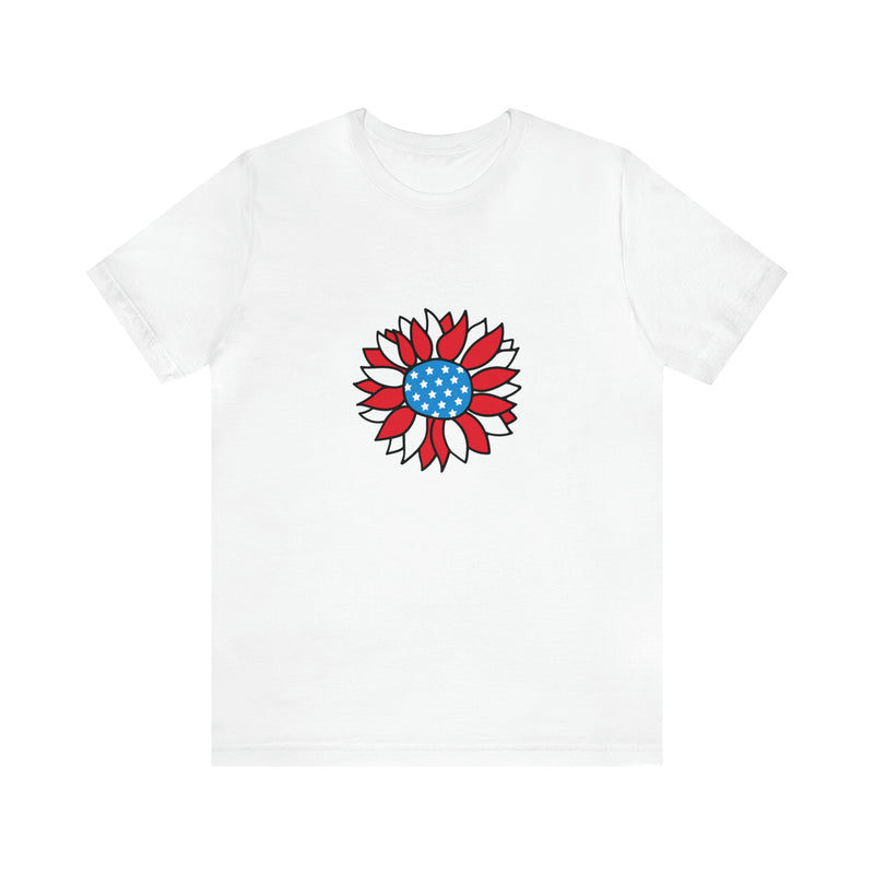 Patriotic Sunflower American Flag Jersey Short Sleeve Tee - Soft & Comfortable - Patriotic Clothing - Made in the USA