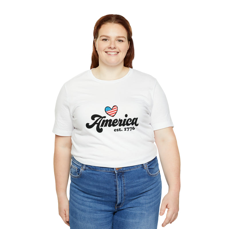 America Est. 1776 Retro Short Sleeve Tee - Soft & Comfortable - Patriotic Clothing - Made in the USA