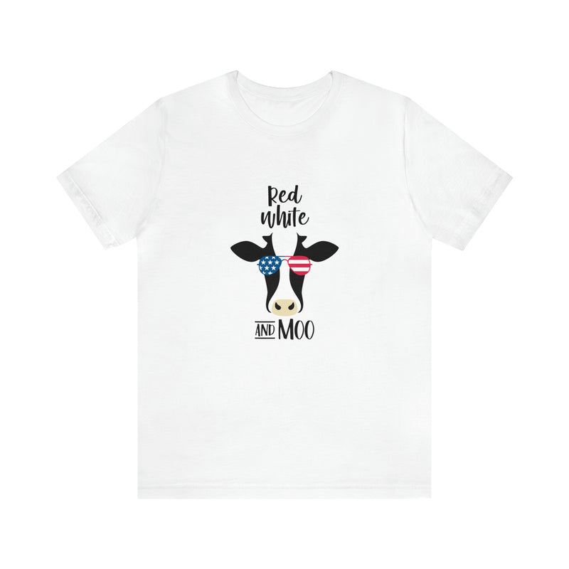 Red, White, and Moo Patriotic Cow Jersey Short Sleeve Tee - Funny & Patriotic Clothing - Soft & Comfortable - Made in the USA