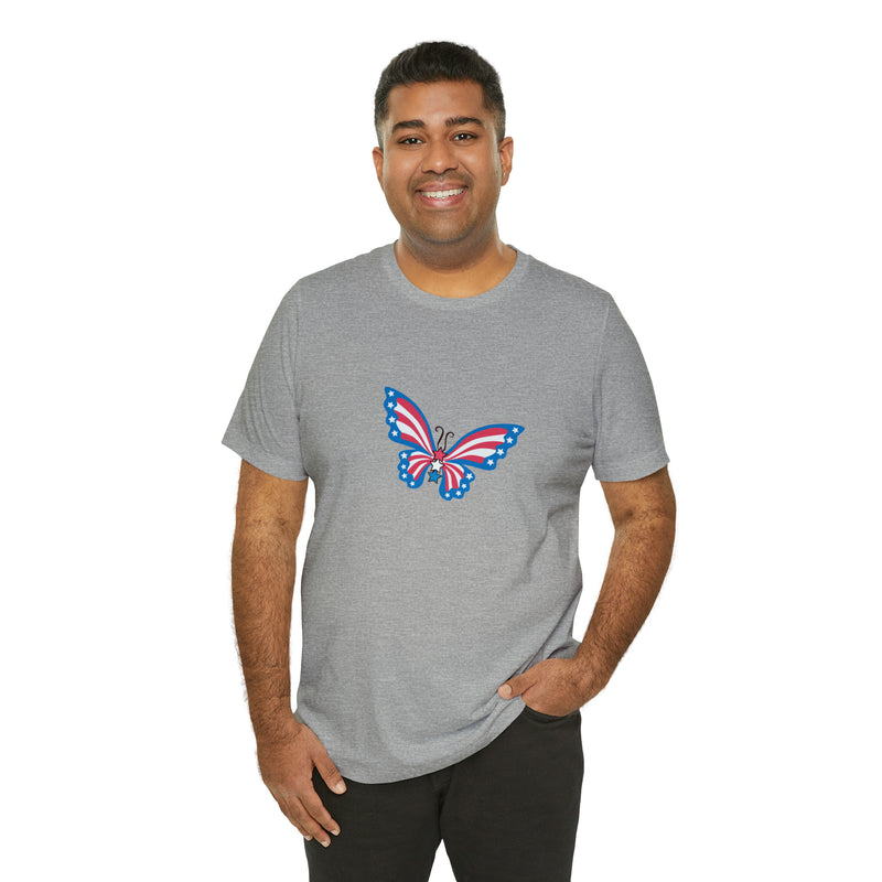 Patriotic Butterfly Jersey Short Sleeve Tee - Soft & Comfortable - Patriotic Clothing - Made in the USA