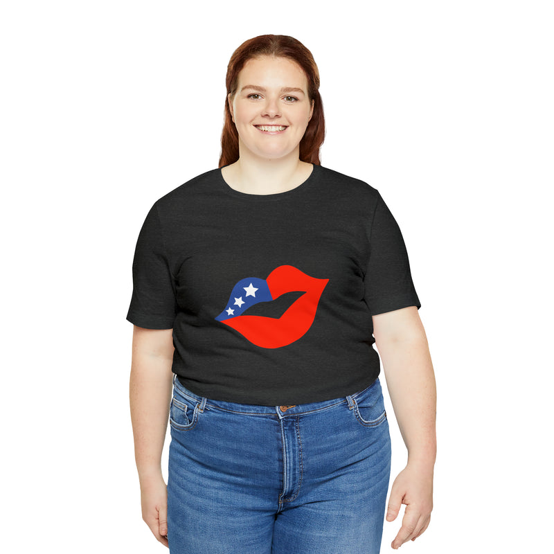 4th of July Lips Jersey Short Sleeve Tee - Soft & Comfortable - Patriotic Clothing - Made in the USA