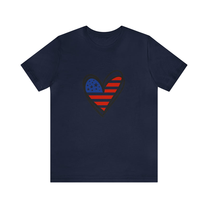 Love America Flag Heart Jersey Short Sleeve Tee - Soft & Comfortable - Patriotic Clothing - Made in the USA