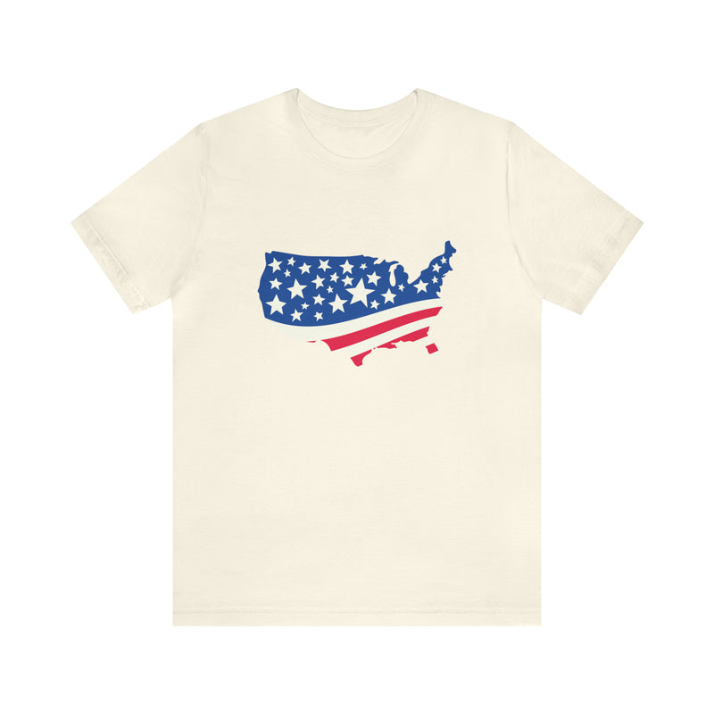 4th of July American Flag Map Jersey Short Sleeve Tee - Soft & Comfortable - Patriotic Clothing - Made in the USA