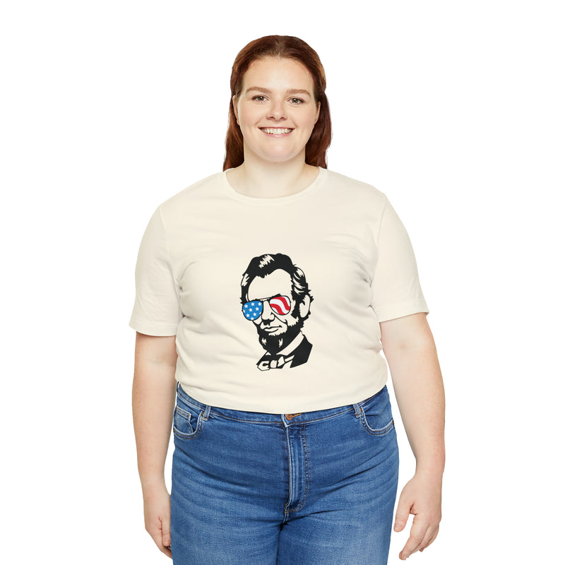 Abraham Lincoln with Sunglasses Jersey Short Sleeve Tee - Funny & Patriotic Clothing - Made in the USA